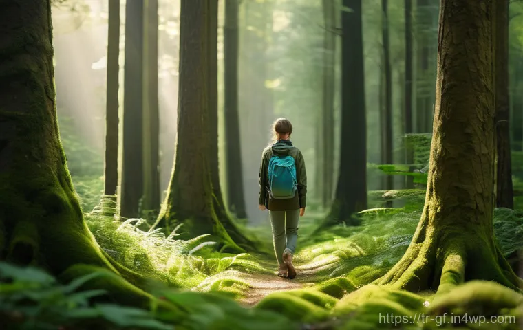 아웃도어 테라피의 접근 방법 다양성 - **Prompt 1: Forest Bathing Serenity**
    "A young person, approximately 18-20 years old, with a pea...