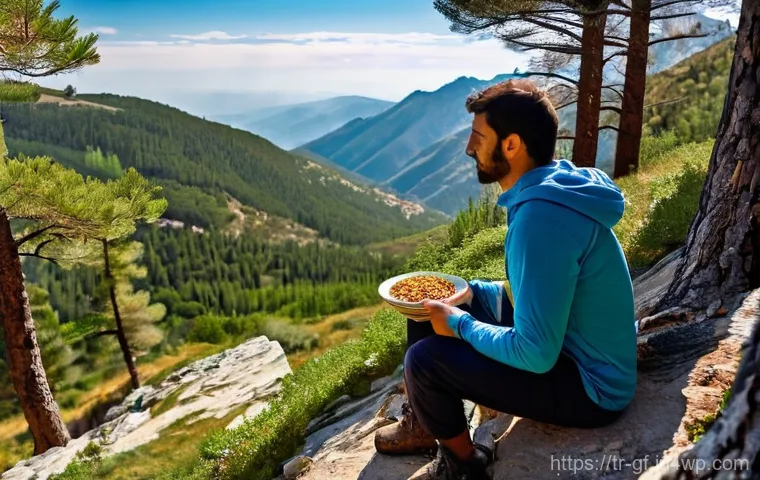 아웃도어 테라피에서의 식사 계획 - **Prompt 1: A Hiker's Energetic Morning Breakfast in the Turkish Mountains**
    A vibrant, sun-dren...