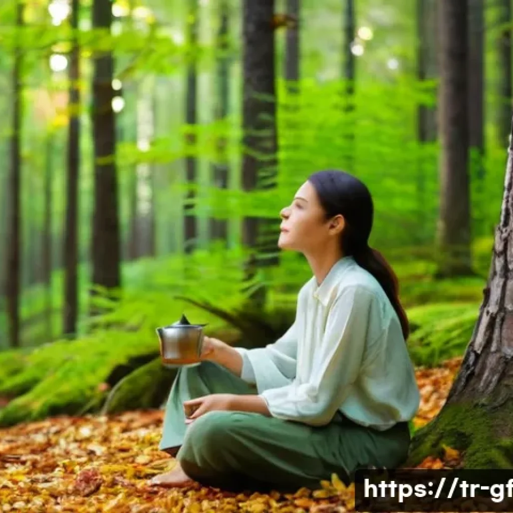 자연에서의 아웃도어 테라피 프로그램 - **Prompt:** A tranquil individual, appearing to be in their late 20s, is deeply immersed in a lush T...