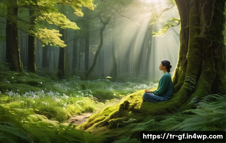 아웃도어 테라피를 위한 체크리스트 - **Prompt:** A serene and contemplative scene featuring a person (wearing comfortable, modest casual ...