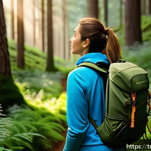 아웃도어 테라피의 기초 이론 - A serene forest scene in Turkey during early morning light, featuring a young adult woman wearing co...