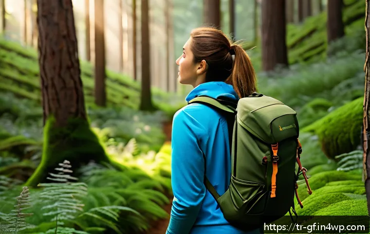 아웃도어 테라피의 기초 이론 - A serene forest scene in Turkey during early morning light, featuring a young adult woman wearing co...
