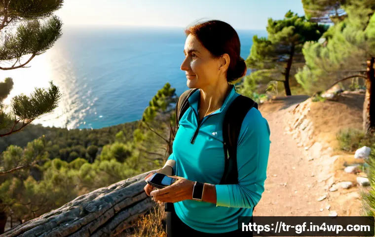 Home 17 아웃도어 테라피와 기술의 융합 - Photorealistic sunrise scene on a peaceful Turkish Mediterranean coastal hiking trail, a middle-aged...