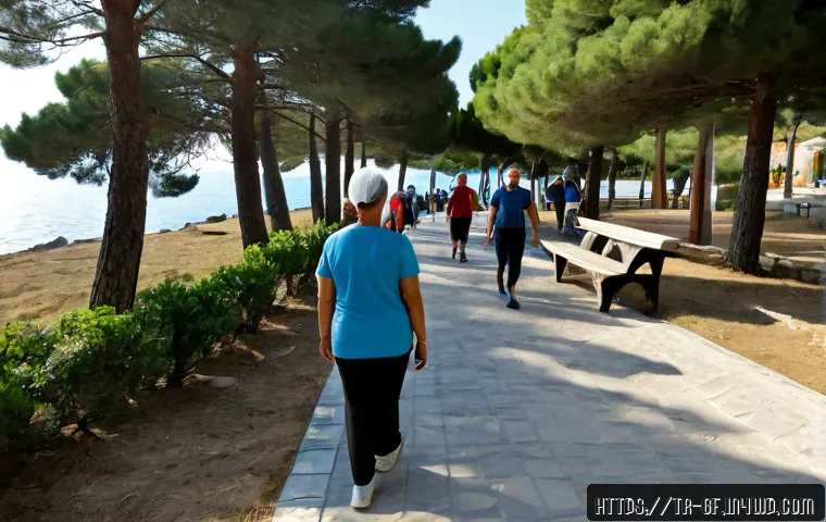 Home 30 아웃도어 테라피의 지역사회 기여 - Photorealistic community outdoor therapy session in a peaceful Turkish coastal town park, diverse ad...